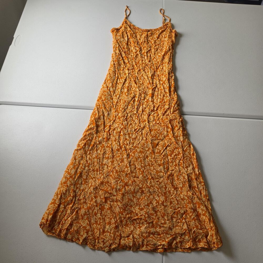 Reformation Dress Womens S Orange Floral Maxi Slip Sundress Scoop Neck Summer